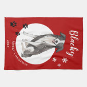 Border Collie Tekening Paw Vrolijk Kerstfeest Theedoek (Horizontaal)