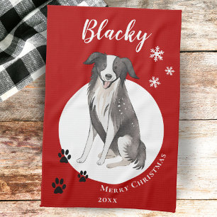 Border Collie Tekening Paw Vrolijk Kerstfeest Theedoek