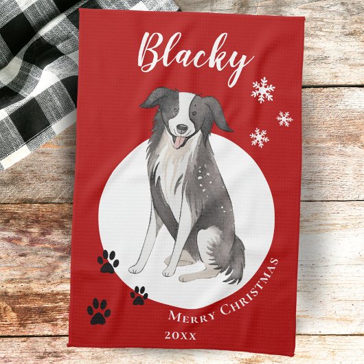 Border Collie Tekening Paw Vrolijk Kerstfeest Theedoek