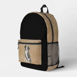 Border Collie Tekening Rustiek Beige Zwart Bedrukte Rugzak