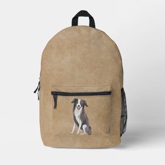 Border Collie Tekening Rustig Beige Bedrukte Rugzak (Voorkant)