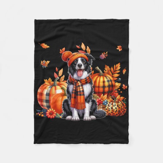 Border Collie Thanksgiving Leopard Pumpkins Herfst Fleece Deken (Voorkant)