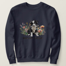 Border Collie tussen veldbloemen Aangepaste tekst Trui