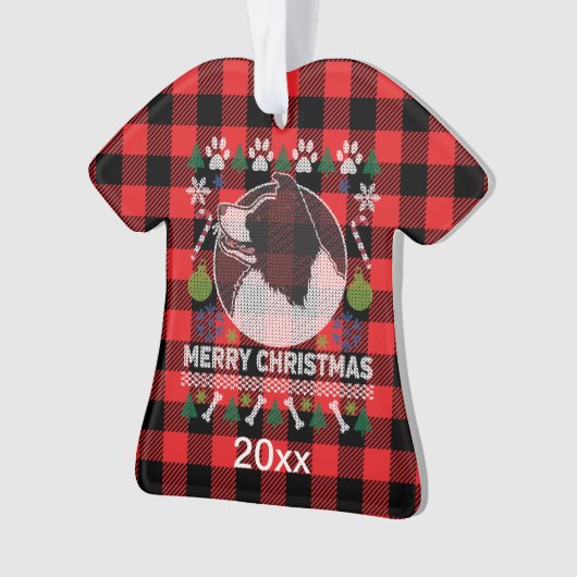 Border Collie Ugly KerstSweater Red Pset Ornament (voorkant)