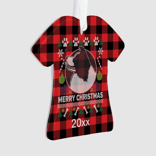 Border Collie Ugly KerstSweater Red Pset Ornament (voorkant)