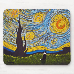 Border Collie under a Van Gogh Sky Muismat