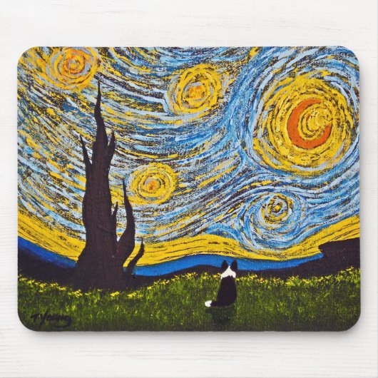 Border Collie under a Van Gogh Sky Muismat (Voorkant)