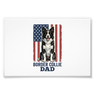 Border Collie Vader Patriottische Vintage Hond Shi Foto Afdruk