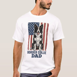 Border Collie Vader Patriottische Vintage Hond Shi T-shirt