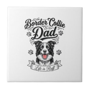 Border Collie Vader Vintage Gravure Hond Shirt Ont Tegeltje