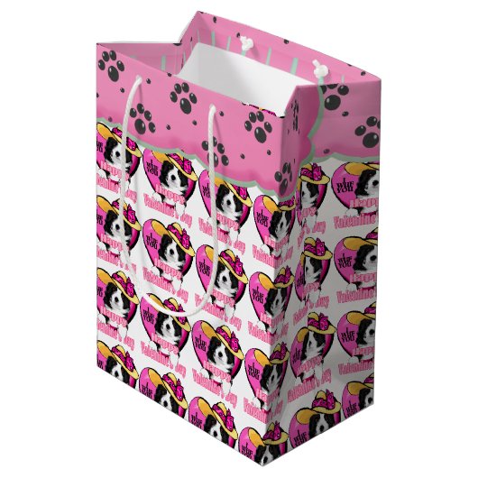 Border Collie Valentijnsdag Medium Cadeauzakje (Achterkant Gekanteld)