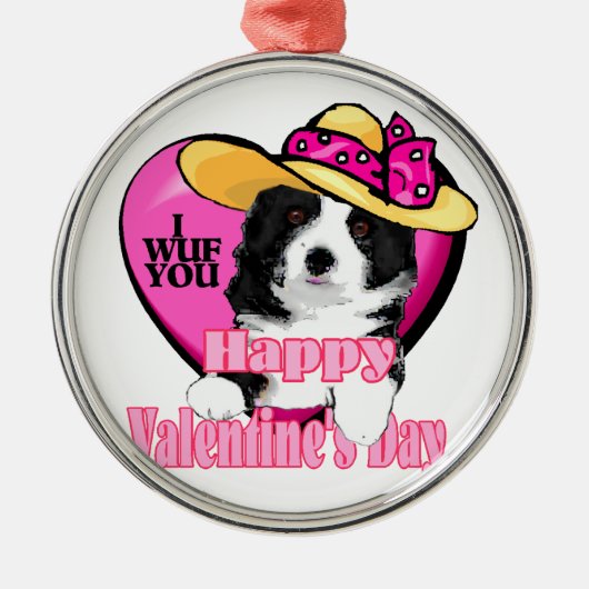 Border Collie Valentijnsdag Metalen Ornament (Voorkant)