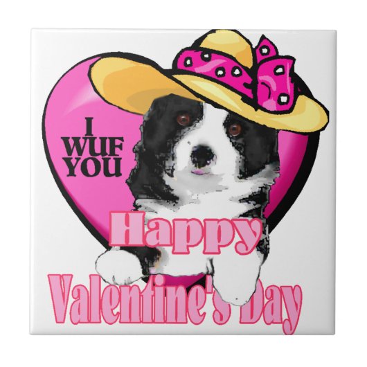 Border Collie Valentijnsdag Tegeltje (Voorkant)