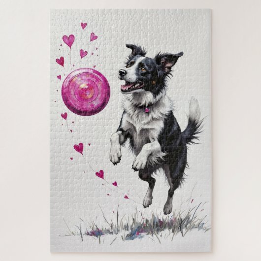 Border Collie Valentine's Day Heart Disc Catch Legpuzzel (Verticaal)