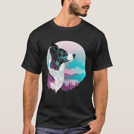 Border Collie Vaporwave Retrowave Aesthetic T-shirt (Voorkant)