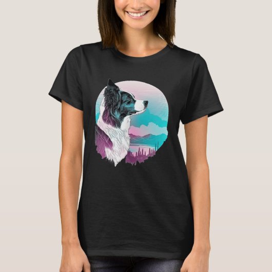 Border Collie Vaporwave Retrowave Aesthetic T-shirt (Voorkant)