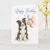 Border Collie Verjaardag Kaart (Gele Bloem)