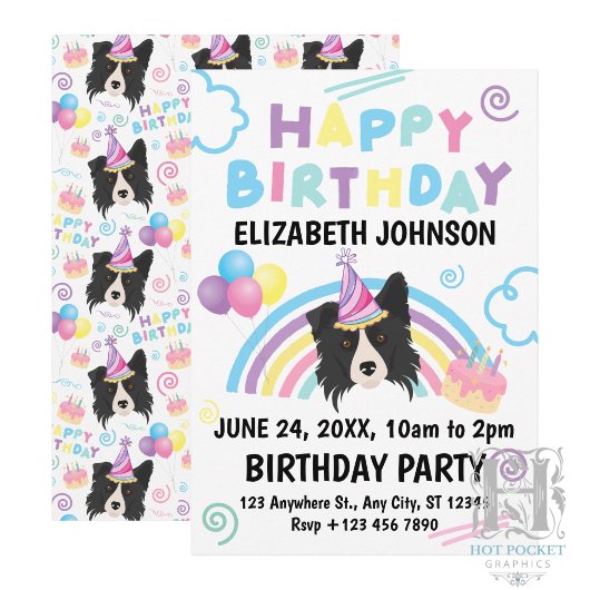 Border Collie Verjaardagsuitnodiging Kaart
