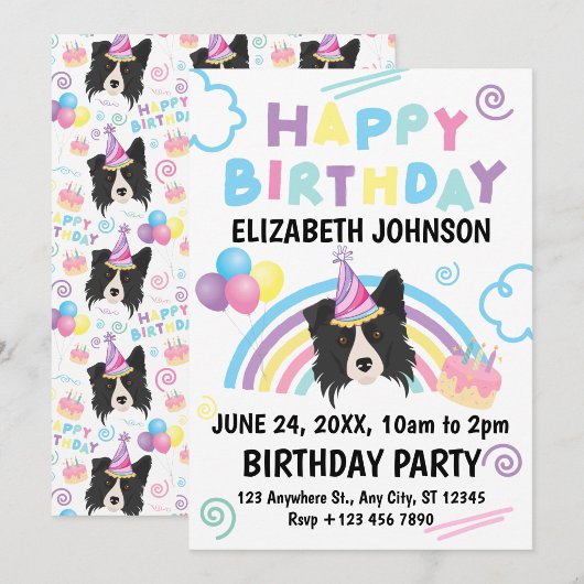 Border Collie Verjaardagsuitnodiging Kaart