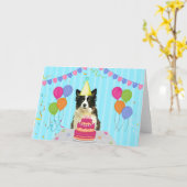 Border Collie Verjaardagsvakantie Kaart (Gele Bloem)