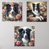Border Collie Victoriaans Roos Muurkunst Sets (Voorkant)