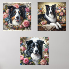 Border Collie Victoriaans Roos Muurkunst Sets