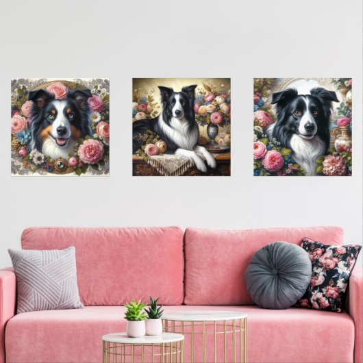 Border Collie Victoriaans Roos Muurkunst Sets (Woonkamer)