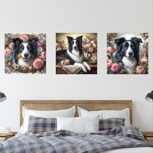 Border Collie Victoriaans Roos Muurkunst Sets (Slaapkamer)