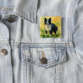 Border Collie Vierkante Button 5,1 Cm (In situ)