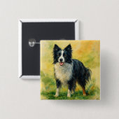 Border Collie Vierkante Button 5,1 Cm (Voorkant /achterkant)