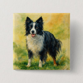 Border Collie Vierkante Button 5,1 Cm