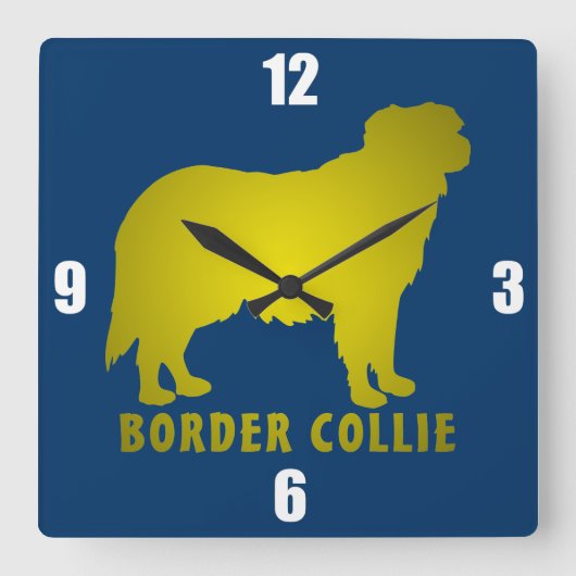 Border Collie Vierkante Klok (Voorkant)