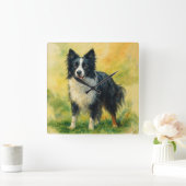 Border Collie Vierkante Klok (Huis)