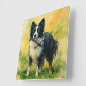 Border Collie Vierkante Klok (Hoek)
