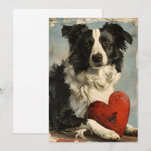 Border Collie Vintage Valentijnsdag  Feestdagenkaart (Voorkant / Achterkant)