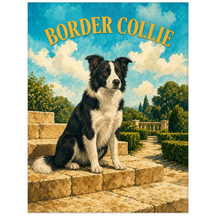 Border Collie, Vintage Watercolor Honden Kunst Briefkaart