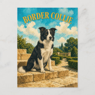 Border Collie, Vintage Watercolor Honden Kunst Briefkaart