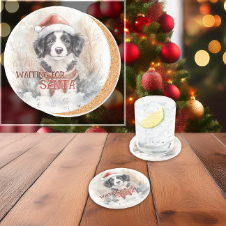 Border Collie wacht op de Waterverf Zandsteen Onderzetter