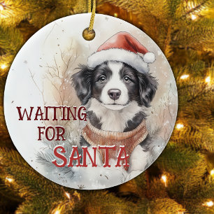 Border Collie wacht op kerstman Keramisch Ornament