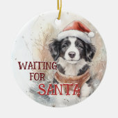 Border Collie wacht op kerstman Keramisch Ornament (Voorkant)