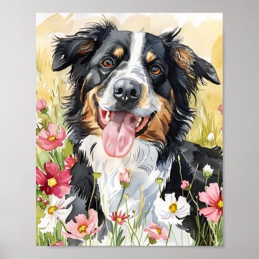 Border Collie Waterverf Art Dog Print Gift (Voorkant)
