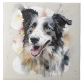 Border Collie Waterverf Dog Art Tegeltje (Voorkant)