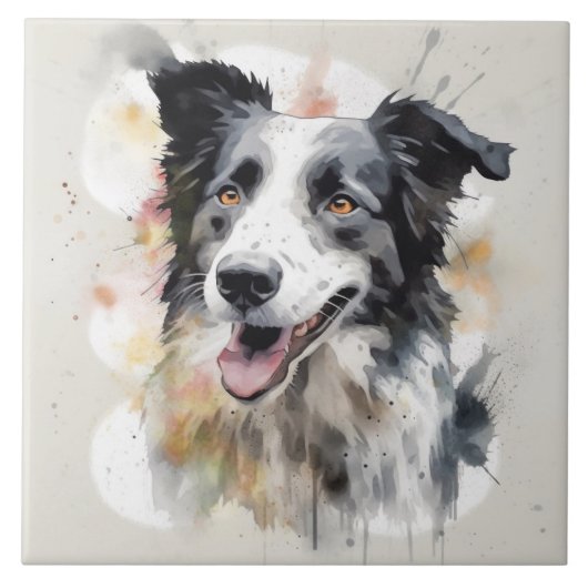 Border Collie Waterverf Dog Art Tegeltje (Voorkant)