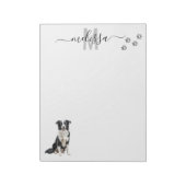 Border Collie Waterverf Monogram Gepersonaliseerd Notitieblok (Linkerzijde)