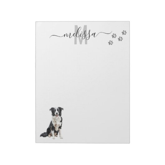 Border Collie Waterverf Monogram Gepersonaliseerd Notitieblok (Linkerzijde)