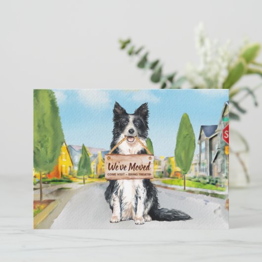 Border Collie We hebben Cute Dog Moving Aankondiging (Staand voorkant)