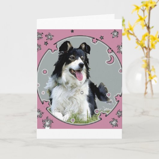 Border collie-Wenskaart Kaart (Gele Bloem)