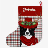 Border Collie & Western Plaid with Dog's Name Grote Kerstsok (Achterkant)