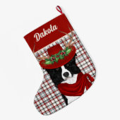 Border Collie & Western Plaid with Dog's Name Grote Kerstsok (Achterkant (Hangend))