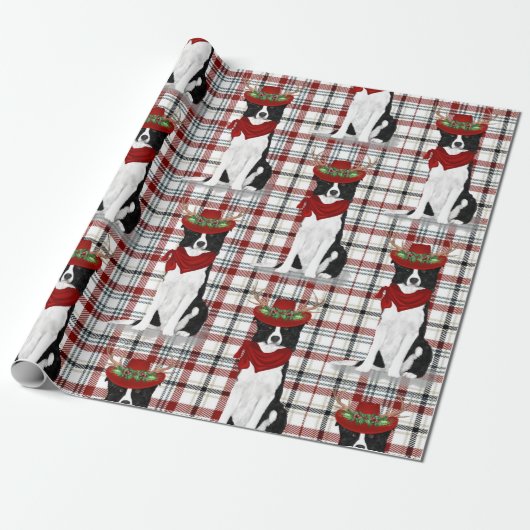 Border Collie Westerne Holiday Pond Kerstmis Cadeaupapier (Uitgerold)